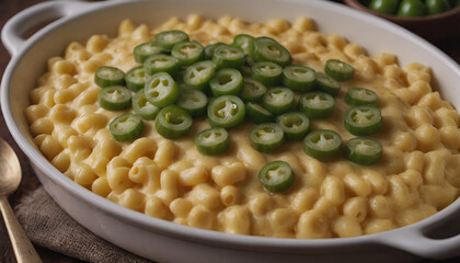 Wall Mural - mac and cheese with jalapeños in a dish