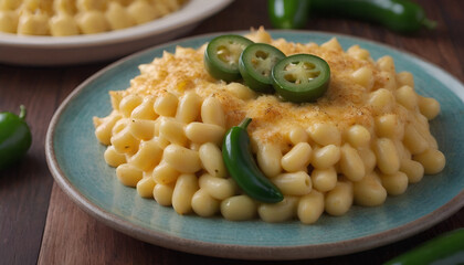 Wall Mural - mac and cheese with jalapeños on a plate