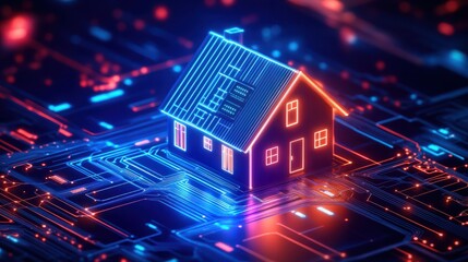 Poster - illustration of house on circuit board design abstract