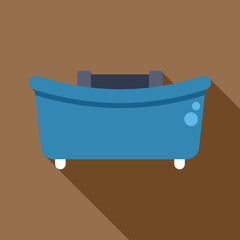 Canvas Print - Blue bathtub with black soap dish casting long shadow on brown background, side view