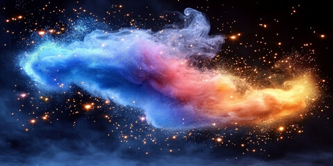 Sticker - Abstract cosmic background with swirling clouds and glowing stars.