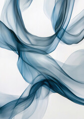 Wall Mural - A close-up of an abstract painting with soft, flowing lines in shades of blue and grey, creating the illusion that they form two intertwined ribbons or waves, symbolizing tranquility and calmness