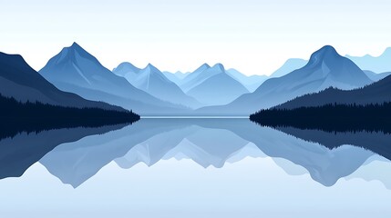 Wall Mural - Blue Mountain Lake Landscape with Reflection