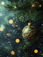 Wall Mural - christmas and new year background. decorated christmas tree bauble on bokeh background.