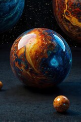 Wall Mural - Reflective planets on space shaped as bubbles made fantasy unique illustrated design of mystical space in endless galaxies