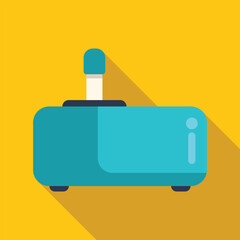 Poster - blue retro game console with joystick from above with long shadow on a yellow background, in flat de