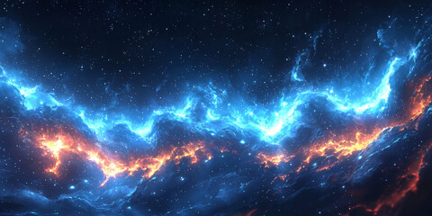 Wall Mural - A nebula in space with bright blue and orange hues.