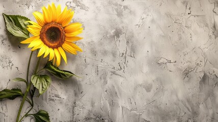 Wall Mural - Sunflower against textured grey wall, bright and vibrant