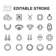 © riky - Collection of jewelry icons. Thin line icon. Contains icons such as ring, diamond, necklace.