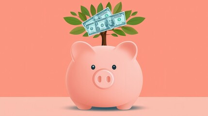 Wall Mural - A piggy bank with a tree on top of it