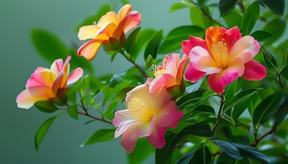 Sticker - Blooming flowers are brightly colored and have green leaves in the background, showing the vitality of life and the beauty of nature.