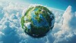 © Johannes - miniature lush green planet floating in space detailed ecosystems visible swirling clouds vibrant blue oceans environmental concept