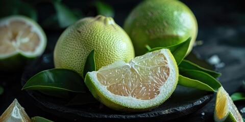 Wall Mural - Close-up of fresh, peeled and juicy pomelo for culinary use