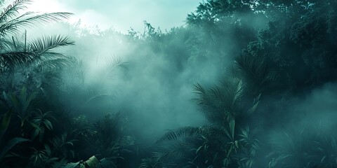 Wall Mural - atmospheric wilderness photo. foggy jungle / nature background