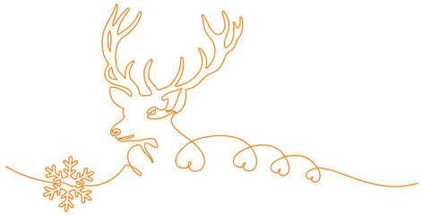 Wall Mural - Vector illustration of deer head and christmas snow in line art style for christmas day