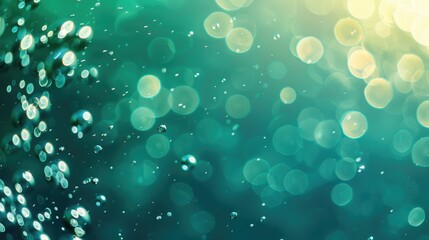 Wall Mural - Underwater bubbles and blurry lights in emerald sea