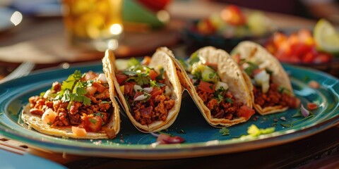 Wall Mural - Taco Tuesday Delight at Taco Time: Delicious Tacos with Rich Meat and Seasonings