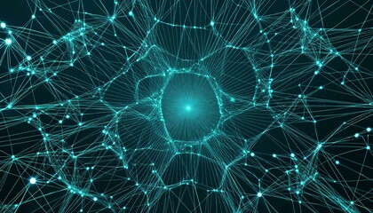 Poster - Abstract polygonal background from lines, dots and glowing particles with plexus effect