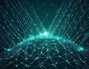 Poster - Abstract polygonal background from lines, dots and glowing particles with plexus effect