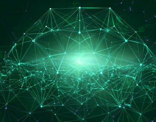 Poster - Abstract polygonal background from lines, dots and glowing particles with plexus effect