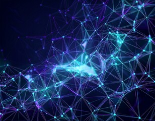 Poster - Abstract polygonal background from lines, dots and glowing particles with plexus effect