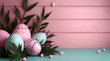 Wall Mural - Happy Easter Banner. Trendy Easter Design With Typ