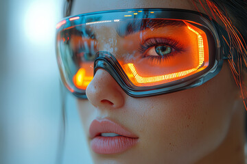 Poster - A futuristic wearable tech device with advanced features displayed on a model, illustrating the innovation and potential of modern technology.