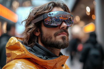 Aufkleber - A designer using augmented reality glasses to visualize a new product concept, emphasizing the role of AR in modern design and innovation.