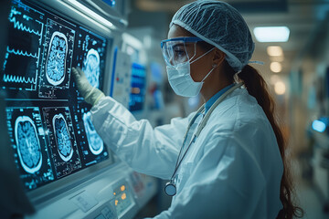 Poster - a biomedical engineer working with advanced imaging equipment in a hospital, highlighting the role o