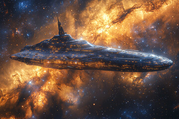 Wall Mural - an artist's depiction of an interstellar journey through space with distant stars and nebulae in the
