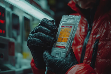 Poster - A patient using a blood glucose monitor to check their levels, representing the management of diabetes and the importance of monitoring blood sugar.