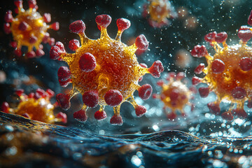 Poster - a detailed illustration of the immune system's response to a viral infection, showing how antibodies