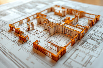 Poster - A detailed blueprint of a new office layout being reviewed by an architect and business owner, emphasizing office design and space planning.