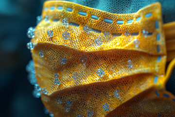 Poster - a close-up of a respiratory mask filter showing particles captured from the air, illustrating the ef