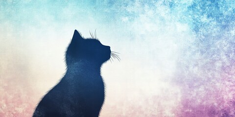 Sticker - Minimalist cat silhouette with abstract background. 