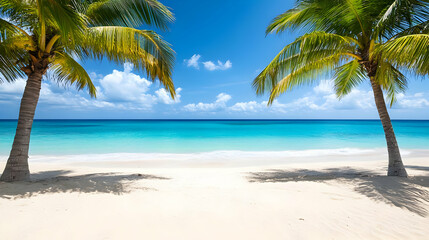 Wall Mural - Tropical Beach Paradise with Palm Trees and Turquoise Water