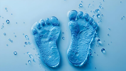 Water Footprint Prints On Blue Background