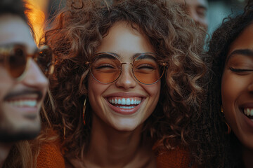 Canvas Print - A group of friends laughing hysterically at a funny joke, clearly enjoying each other's company. Concept of humor and friendship.