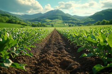 Wall Mural - A farm field rotating crops each season to maintain soil health, representing agricultural cycles and sustainability. Concept of farming and resource management.