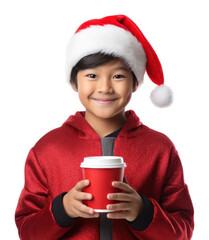 Poster - PNG Asian boy wearing santa claus outfit portrait holding smile.