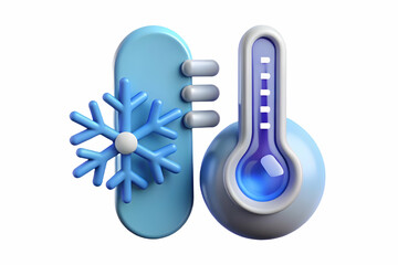 Flat Glossy Thermometer and Snowflake with Holographic Temperature and Weather Data Concept | Dynamic Image with Climate Monitoring and Weather Patterns on White Background | Simple Flat Vector Illust