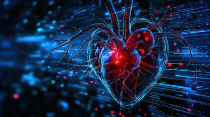 A heart with red veins and blue background