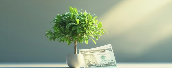 Pay day visual, money tree growing from a paycheck, financial prosperity, 3D rendering