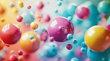 Wall Mural - Abstract Background of Colorful Glossy Spheres Floating in Space