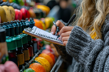 Poster - a person updating their shopping list with newly discovered black friday offers. concept of planning