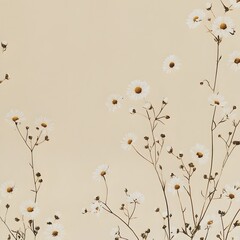 Poster - Minimalist and Elegant Floral Wallpaper Design with Evenly Spaced Out White Daisies Blooming on a Soft Light Beige Background Perfect for Modern or Minimalist Interior Decor
