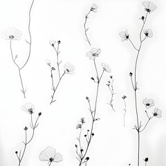 Poster - minimalist floral wallpaper design featuring simple black and white line drawings of flowers sparsel