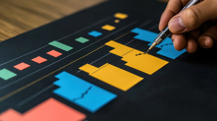 Poster - A person is drawing on a piece of paper with a pen. The paper has a graph with different colored squares and lines. The person is using the pen to draw on the graph