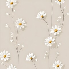 Poster - elegant and serene minimalist floral wallpaper design with small spaced out white daisies on a soft 