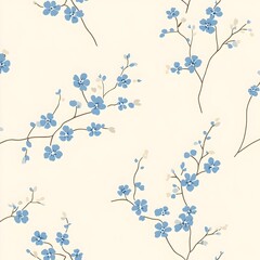 Poster - minimalist blue forget me not floral wallpaper featuring delicate botanical pattern on light cream b